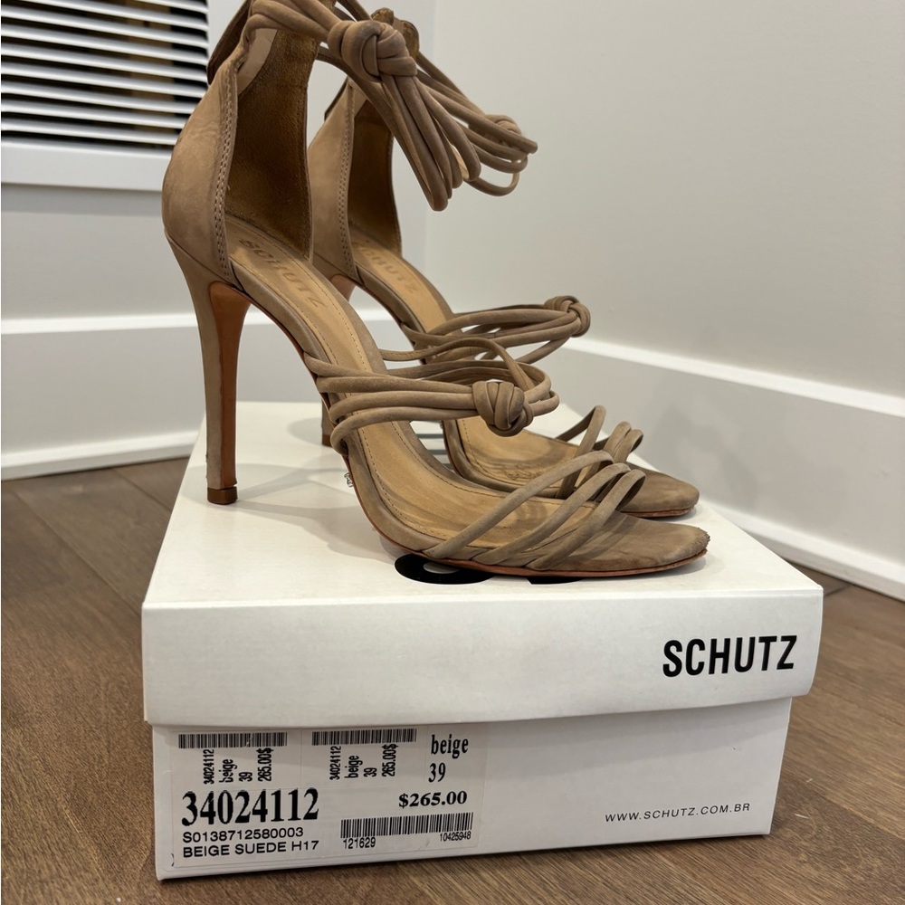 SCHUTZ Tan Suede Strappy Heels